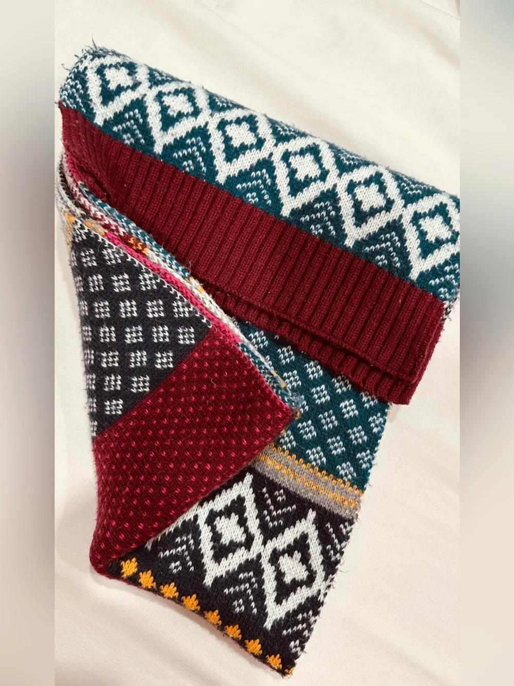 Hollister Y2K Boho Fair Isle Patchwork Knit Winter Scarf Multicolor